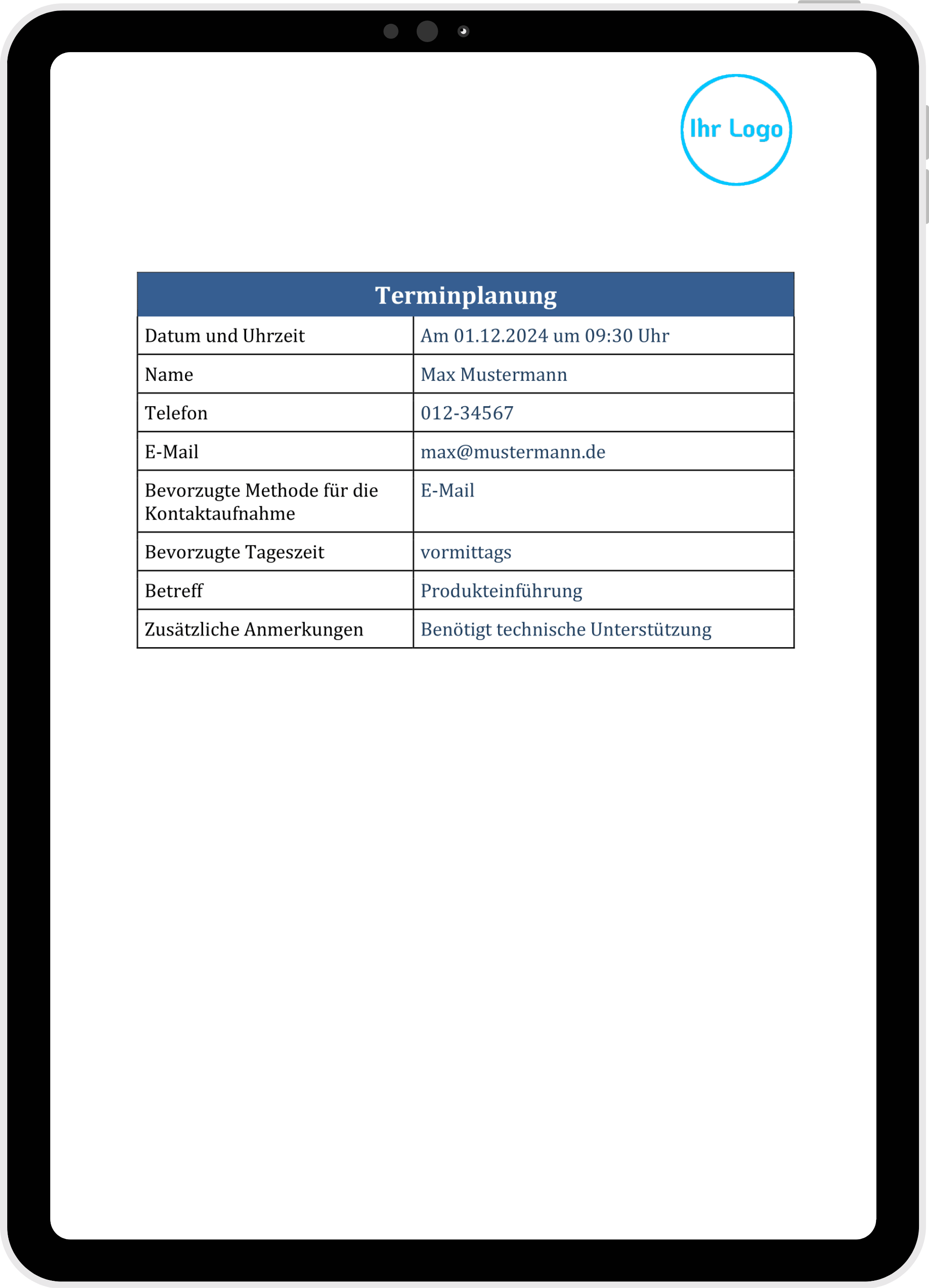 Terminplanung Vorlage