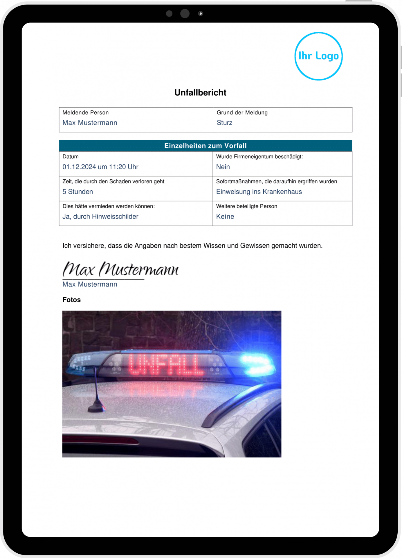 Unfallbericht Vorlage