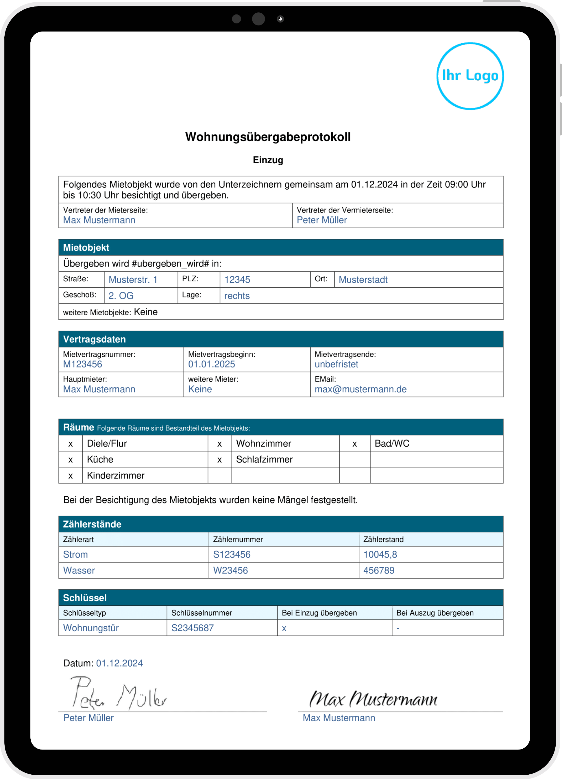 Wohnungsübergabeprotokoll Vorlage