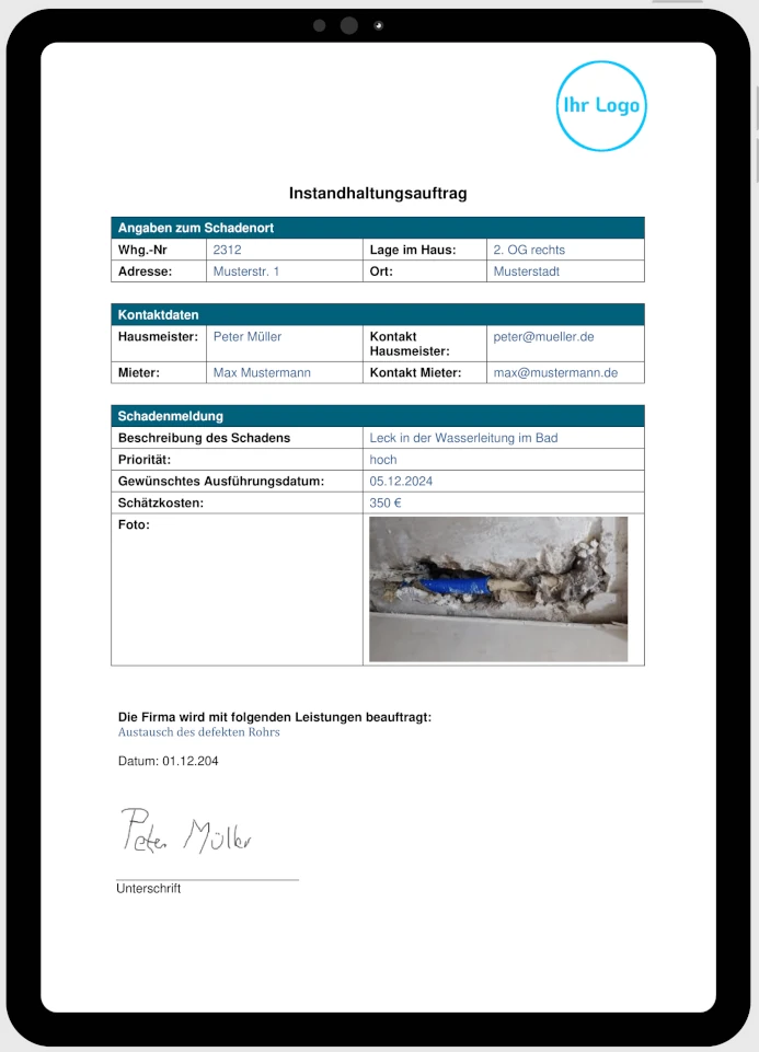 instandshaltungsauftrag-vorlage Instandshaltungsauftrag Vorlage