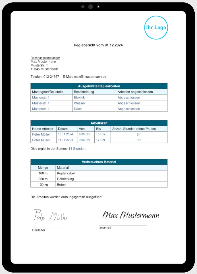 regiebericht-vorlage Regiebericht Vorlage