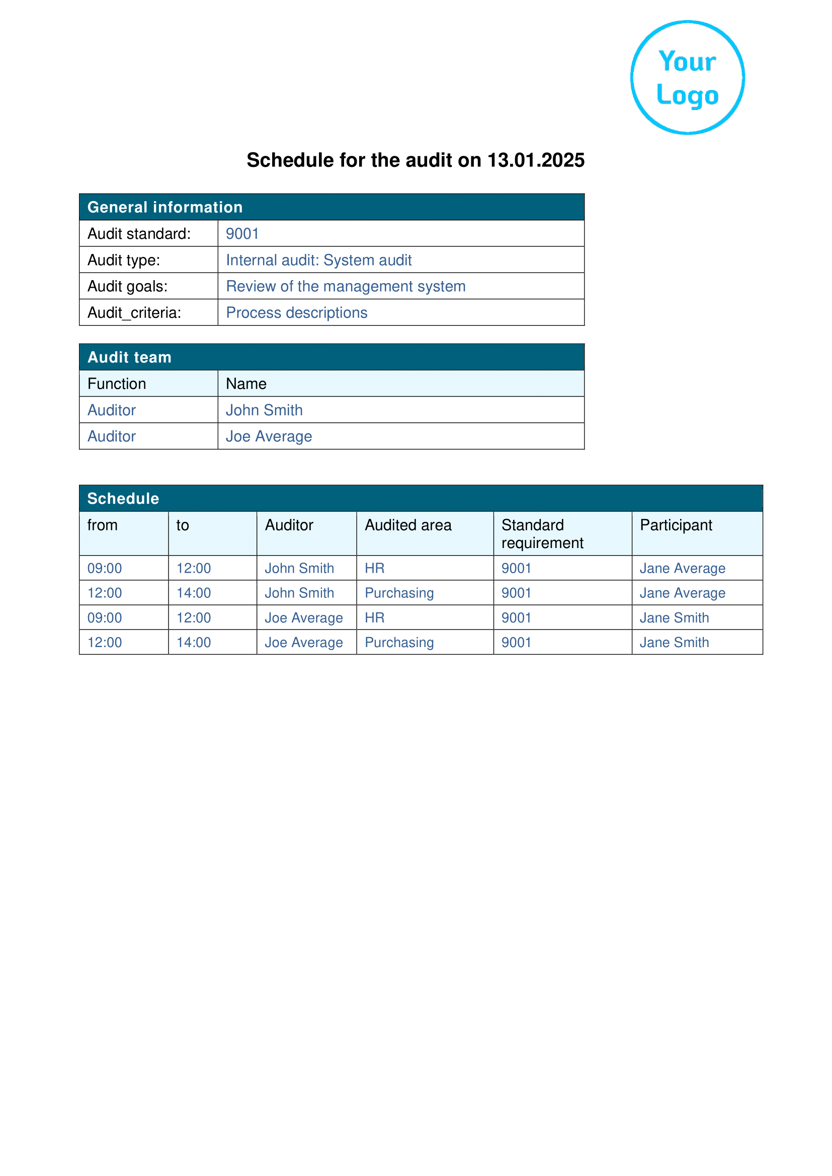 Audit Schedule