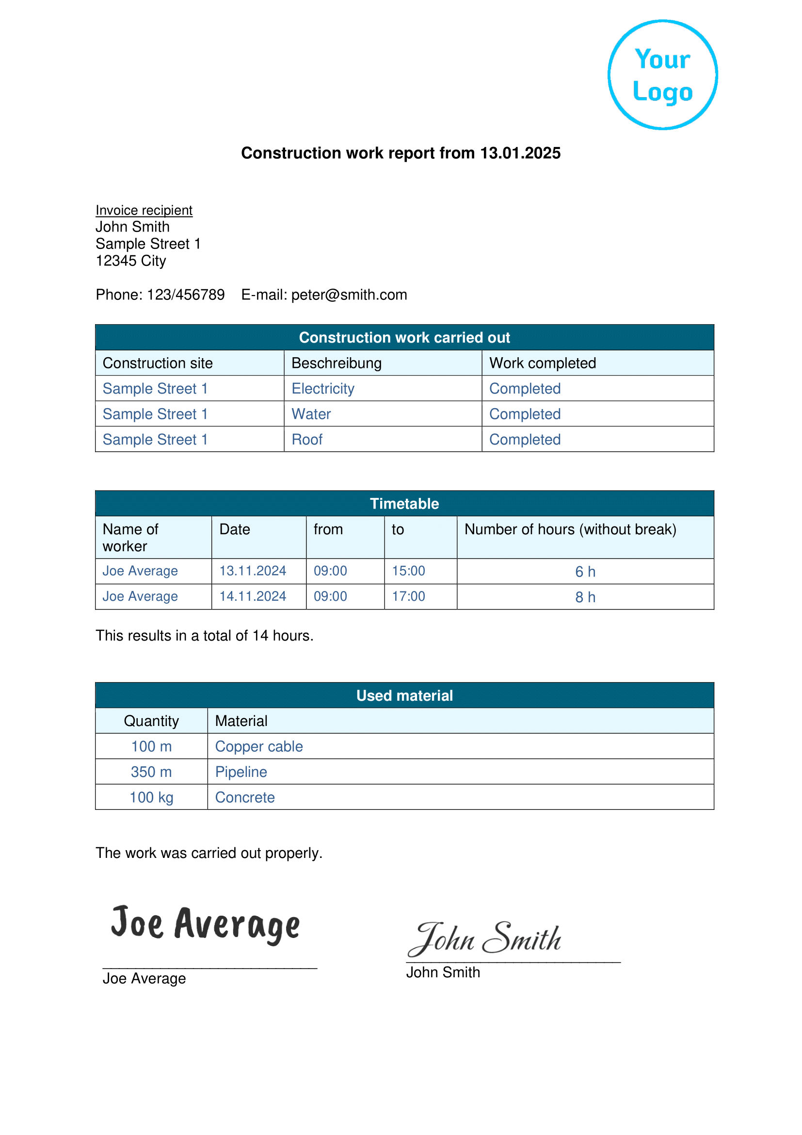 Construction Work Report