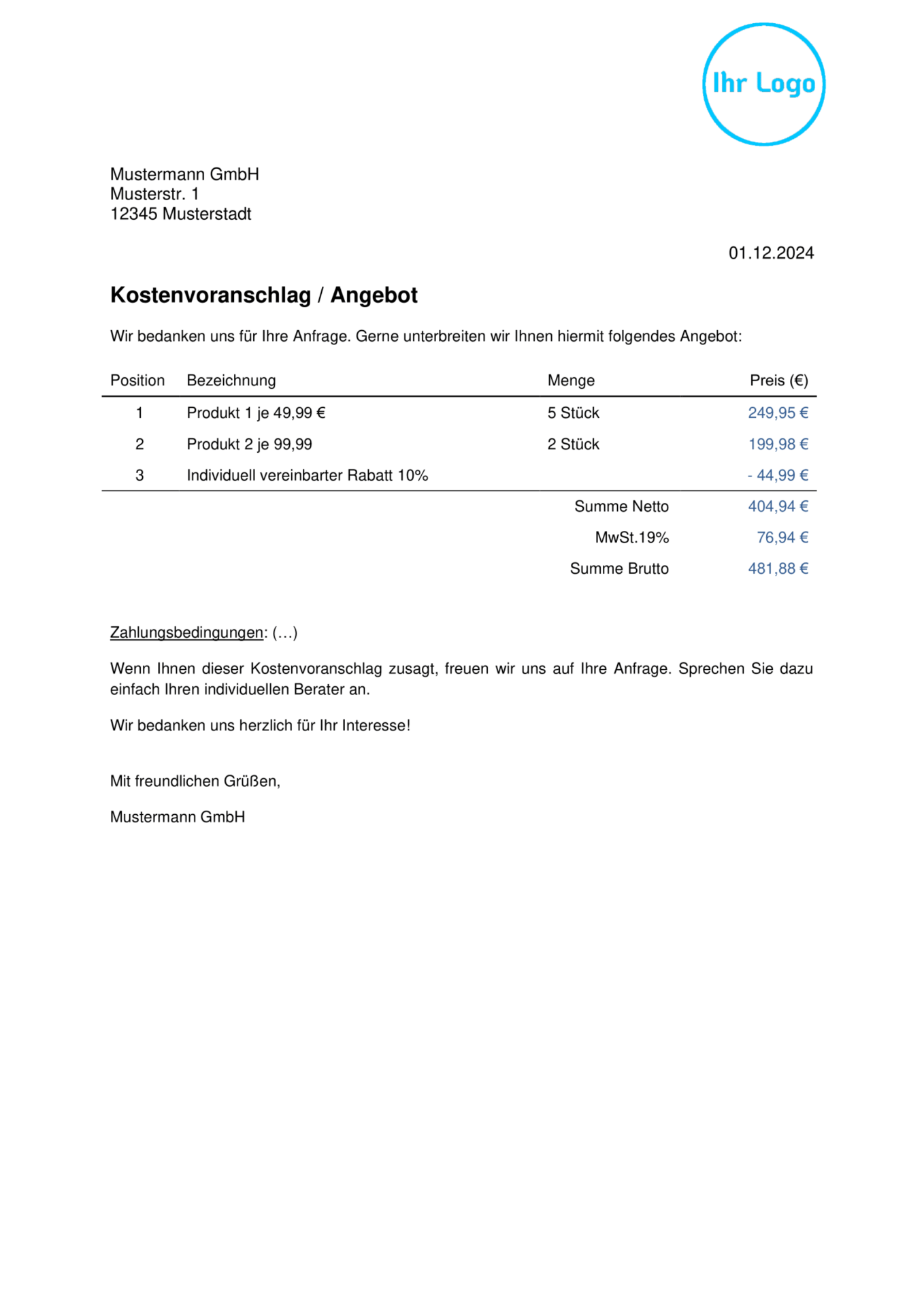 Kostenvoranschlag