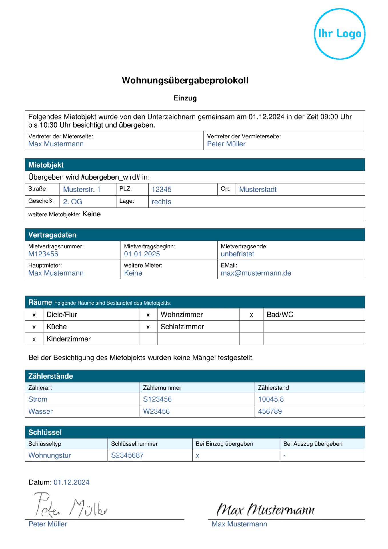 Wohnungsübergabeprotokoll
