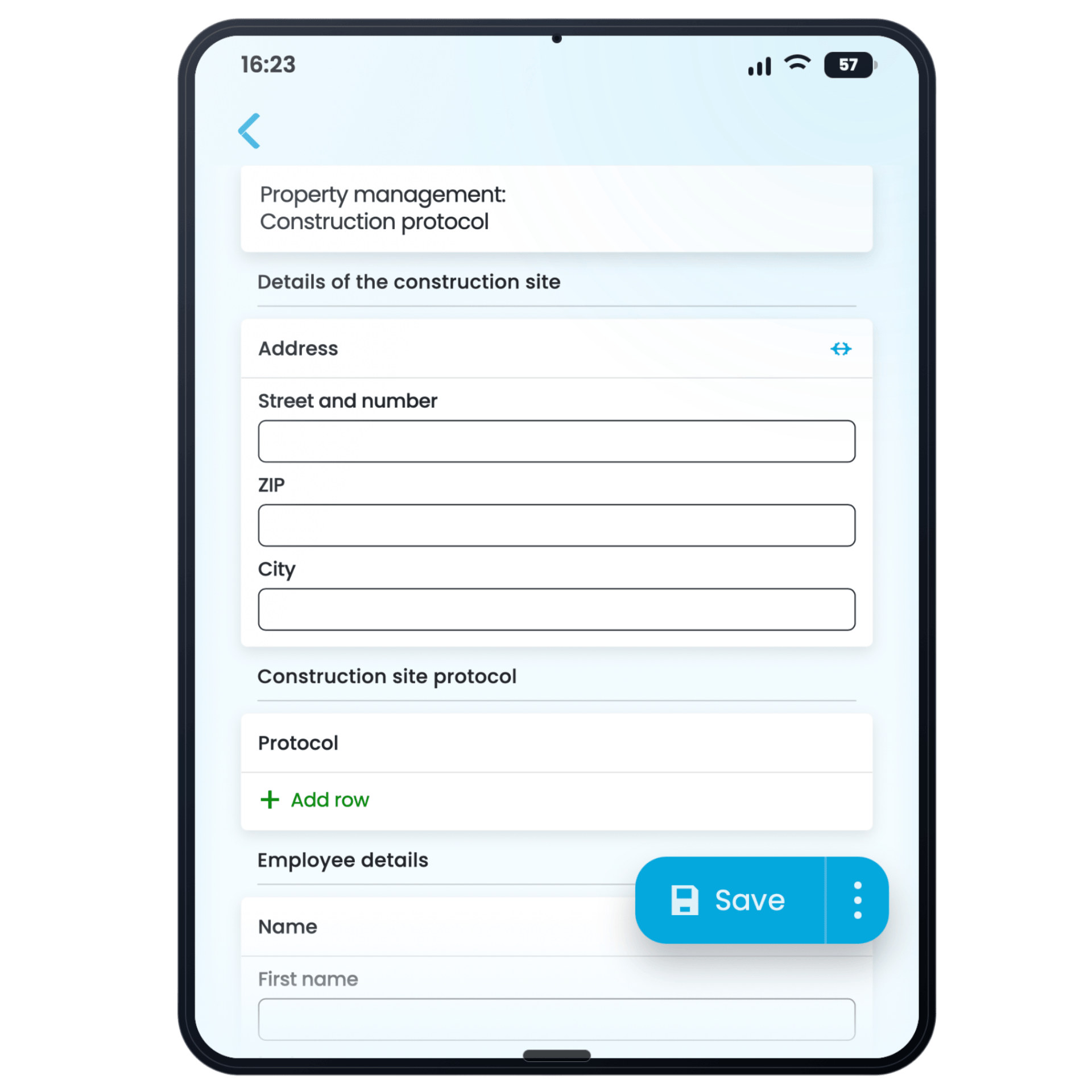 Formtastic form app with a digital construction acceptance form displayed on a tablet