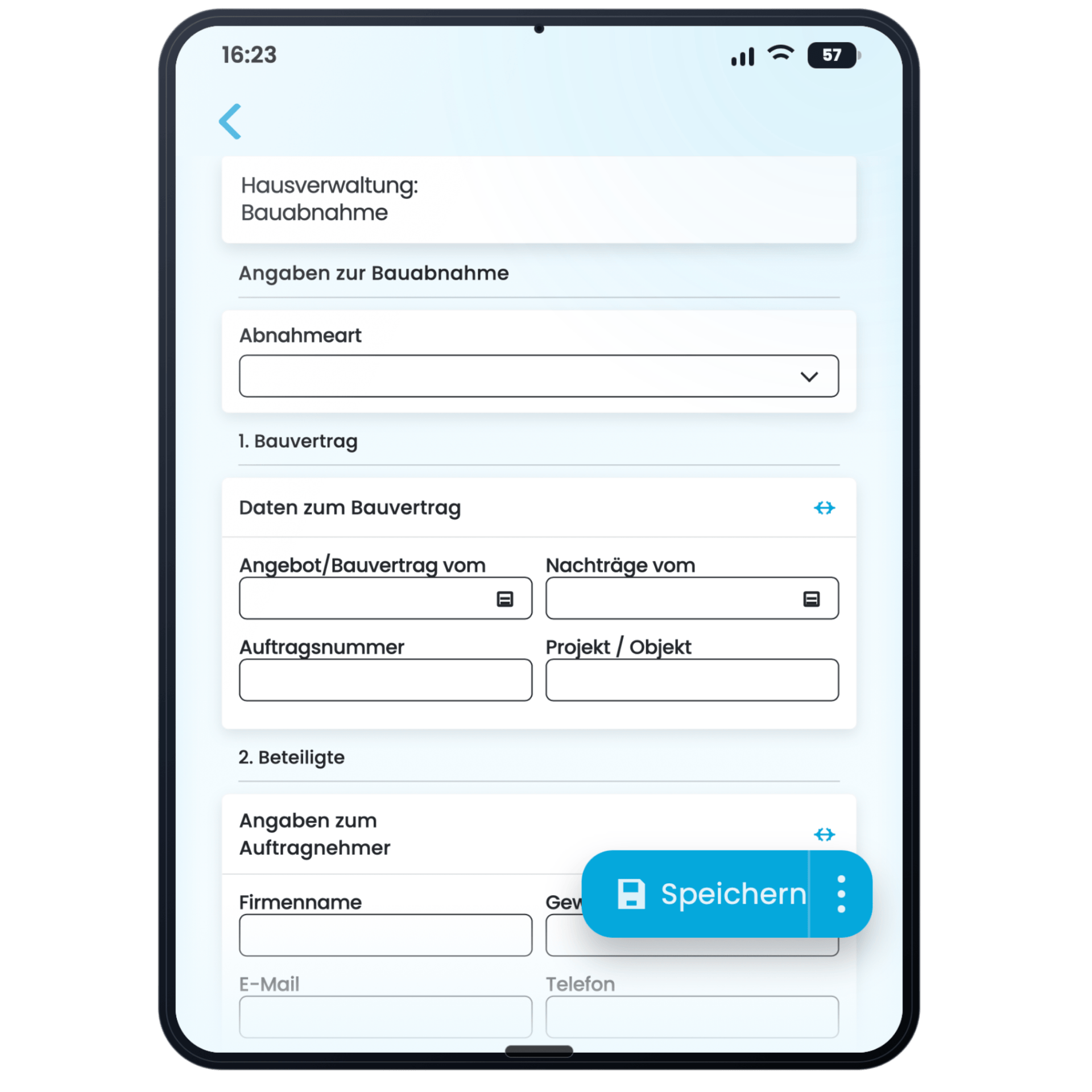 Formtastic Formular-App – Bauabnahme auf dem Tablet Formtastic Formular-App mit digitalem Bauabnahmeformular auf einem Tablet
