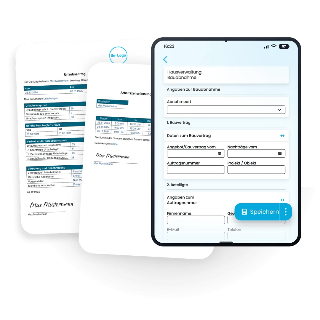 Formtastic App: digitales Formular für den Außendienst, PDF automatisch erstellt Formtastic App: digitales Formular für den Außendienst auf dem Smartphone, daraus automatisch erstelltes PDF