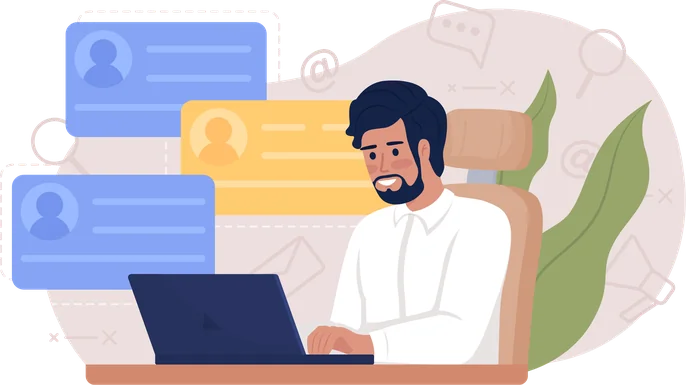 Illustration: man at a laptop creating forms – Formtastic is easy to use
