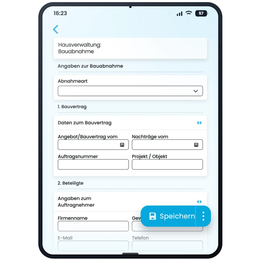 Formtastic Formular-App mit digitalem Bauabnahmeformular auf einem Tablet