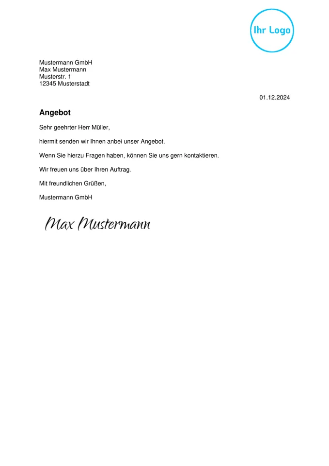 Formularvorlage Angebot: Beispiel-PDF aus der Formtastic App