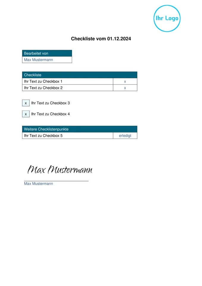 Formularvorlage Checkliste: Beispiel-PDF aus der Formtastic App