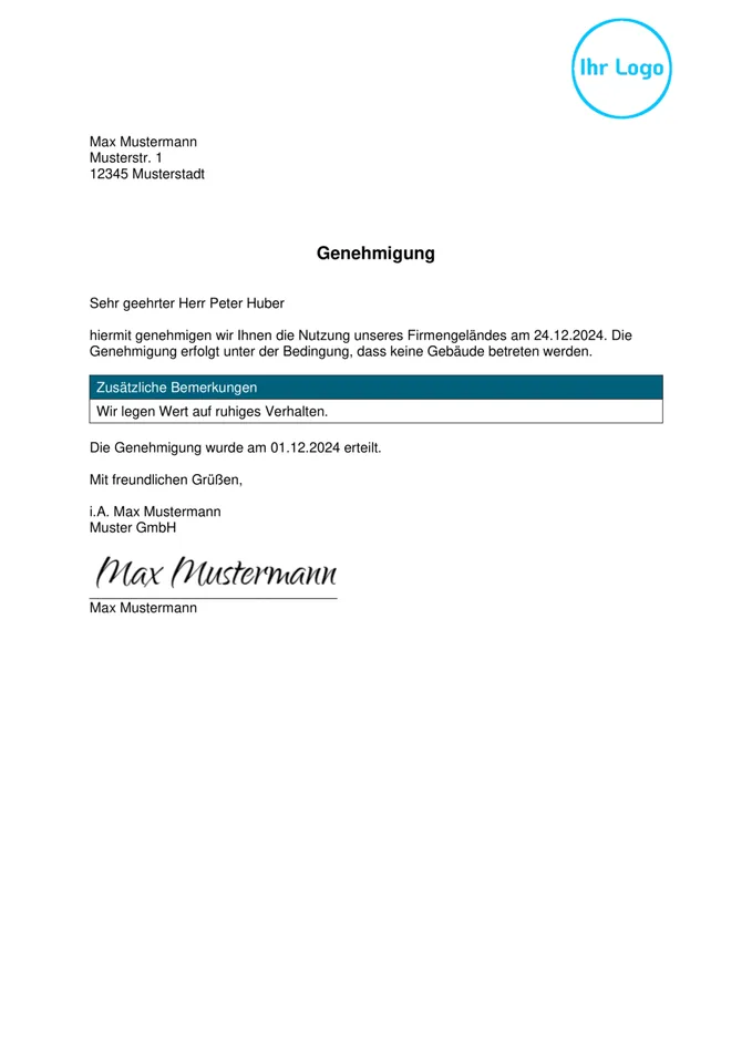 Formularvorlage Genehmigung: Beispiel-PDF aus der Formtastic App