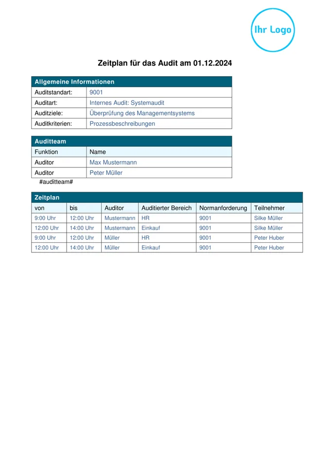 Formularvorlage Zeitplan für das Audit: Beispiel-PDF aus der Formtastic App